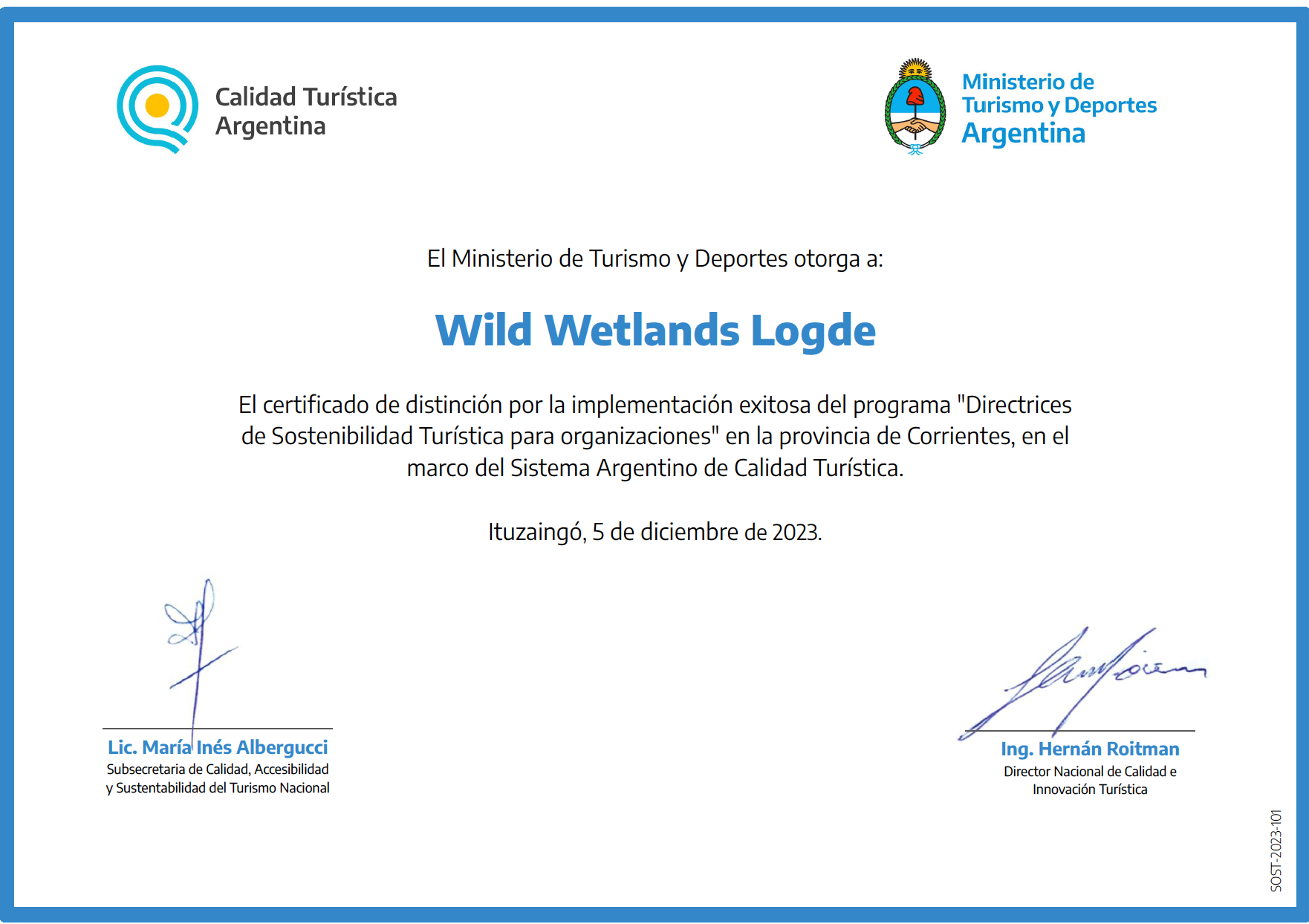 Sustainability Certificate for Wild Wetlands